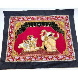 Vintage Burmese Kalaga Tapestry Wall Hanging Hindu Deities Embroidery 22x27